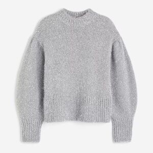 H&M NWOT SEE VIDEO Sweater Silver Foil Sparkle Oversized Chunky Cozy sz xs cute